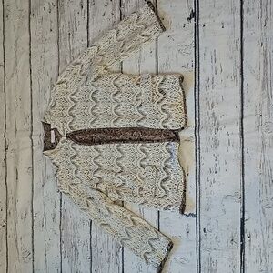 Chico's Ivory Black Tan Lace Overlay Open Jacket Blazer 3 XL